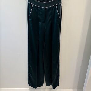 Veronica Beard Wide Leg Black Satin Pants with Contrast Piping